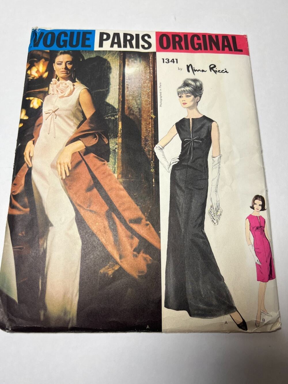 VTG Vogue Paris Original 1341 Nina Ricci Dress Gown UNCUT + Label Sz 14 Bust 34